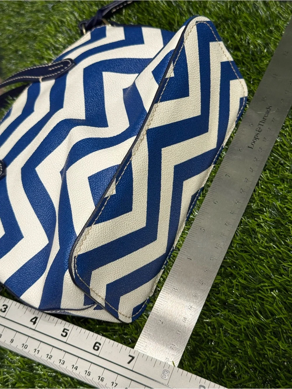 Dooney & Bourke Chevron Ruby Mini Satchel Coated Cotton Handbag Navy Blue White
